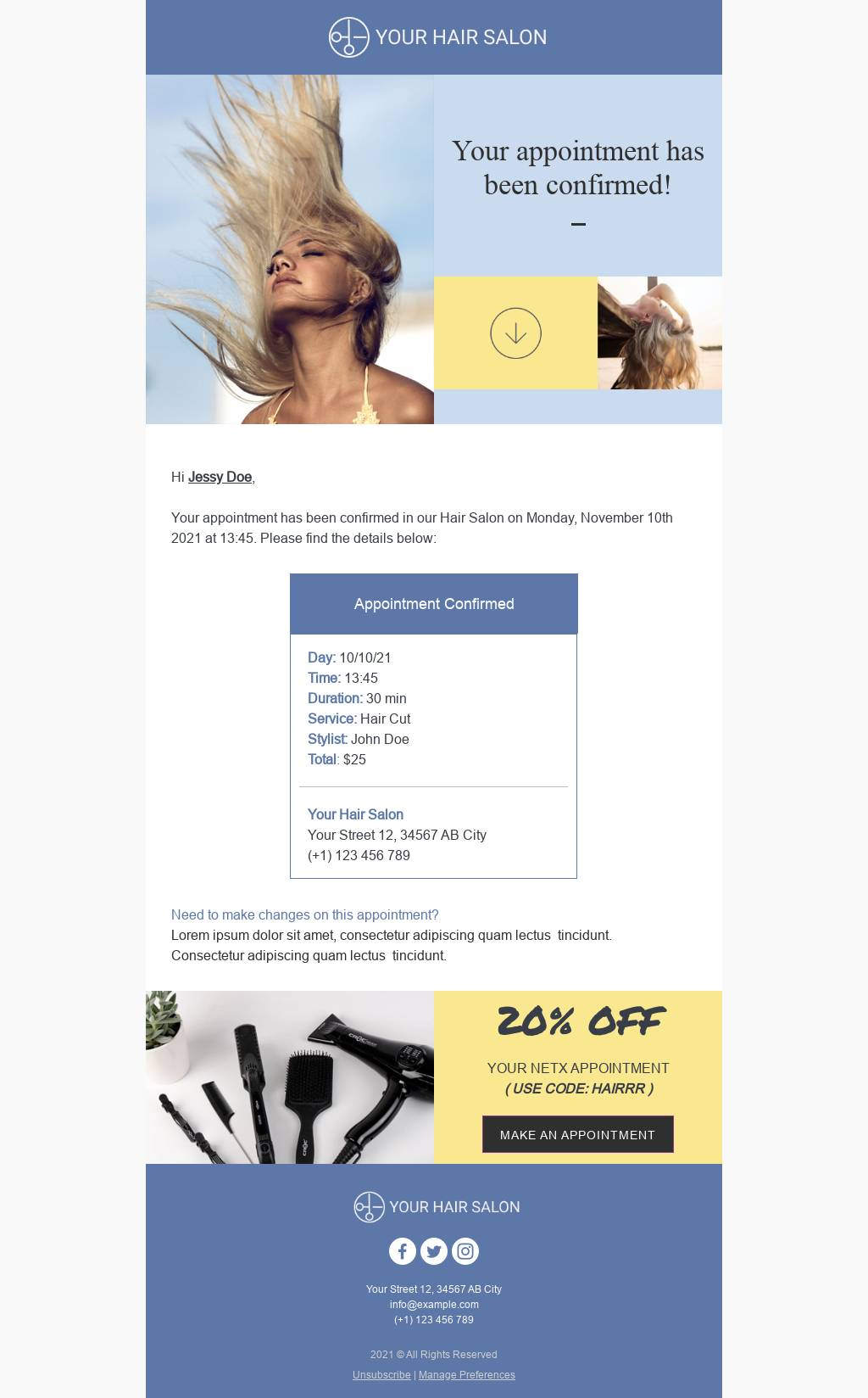 Hair Salon Confirmation Email