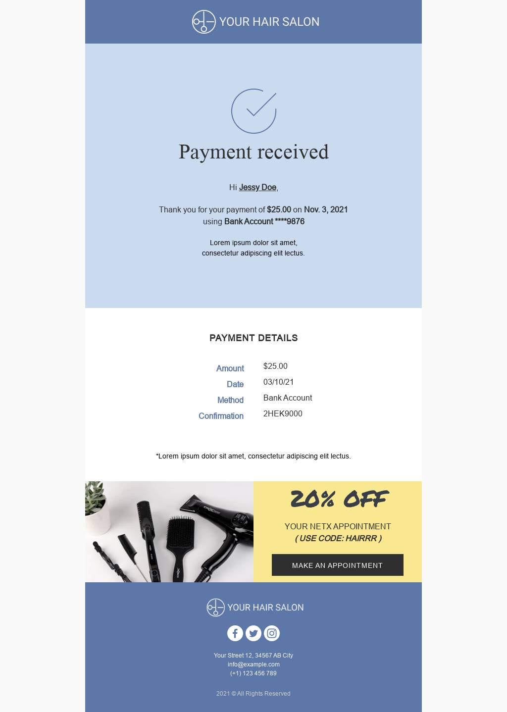 Hair Salon Payment Email