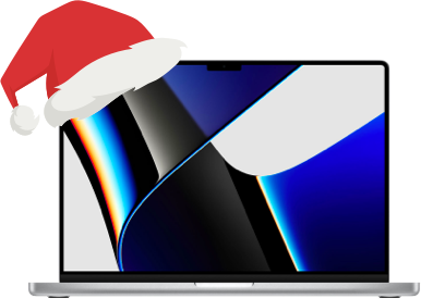 Image of MacBook Pro laptop with Santa hat on the side