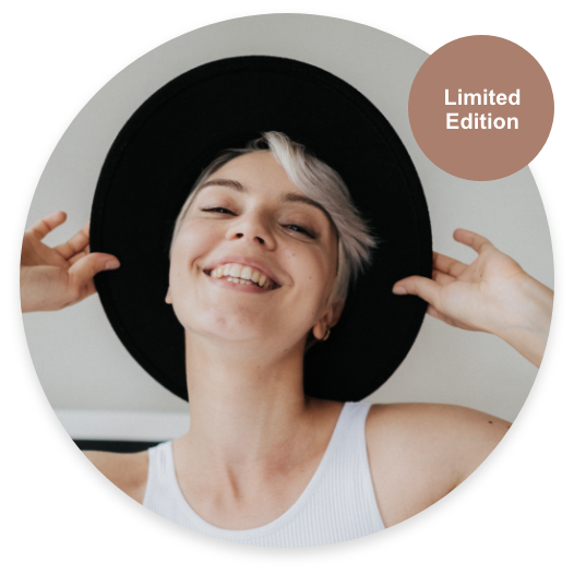 Blonde girl with short hair and black hat 