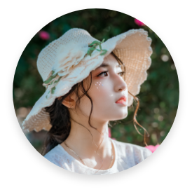 Asian girl with vintage straw hat