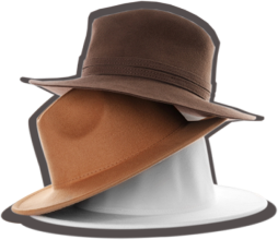 Three stacked Fedora hats