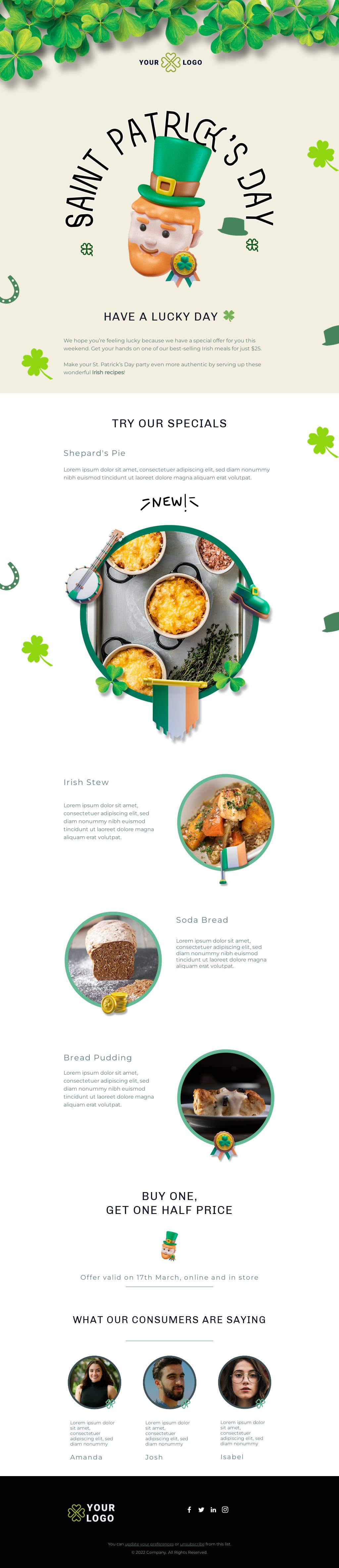 Try Our Specials This St Patrick's Day