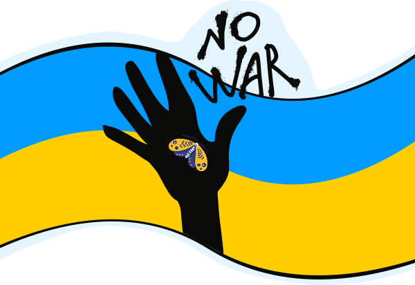 Ukranian Flag with drawn hand in it ''No War''