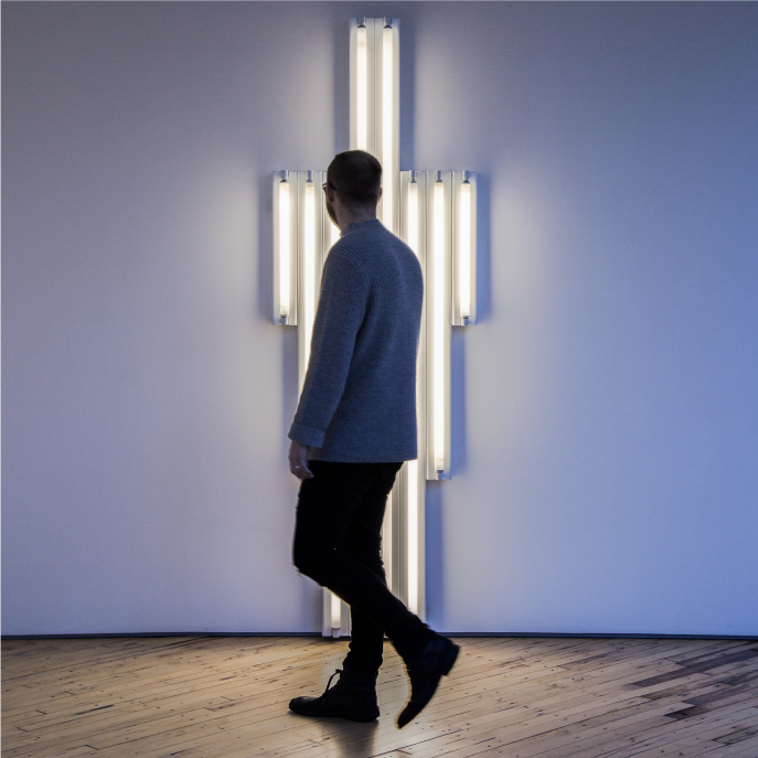 Person In Front Of Lights Art Installation