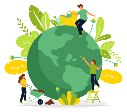 People Taking Care Of Planet Earth Illustration