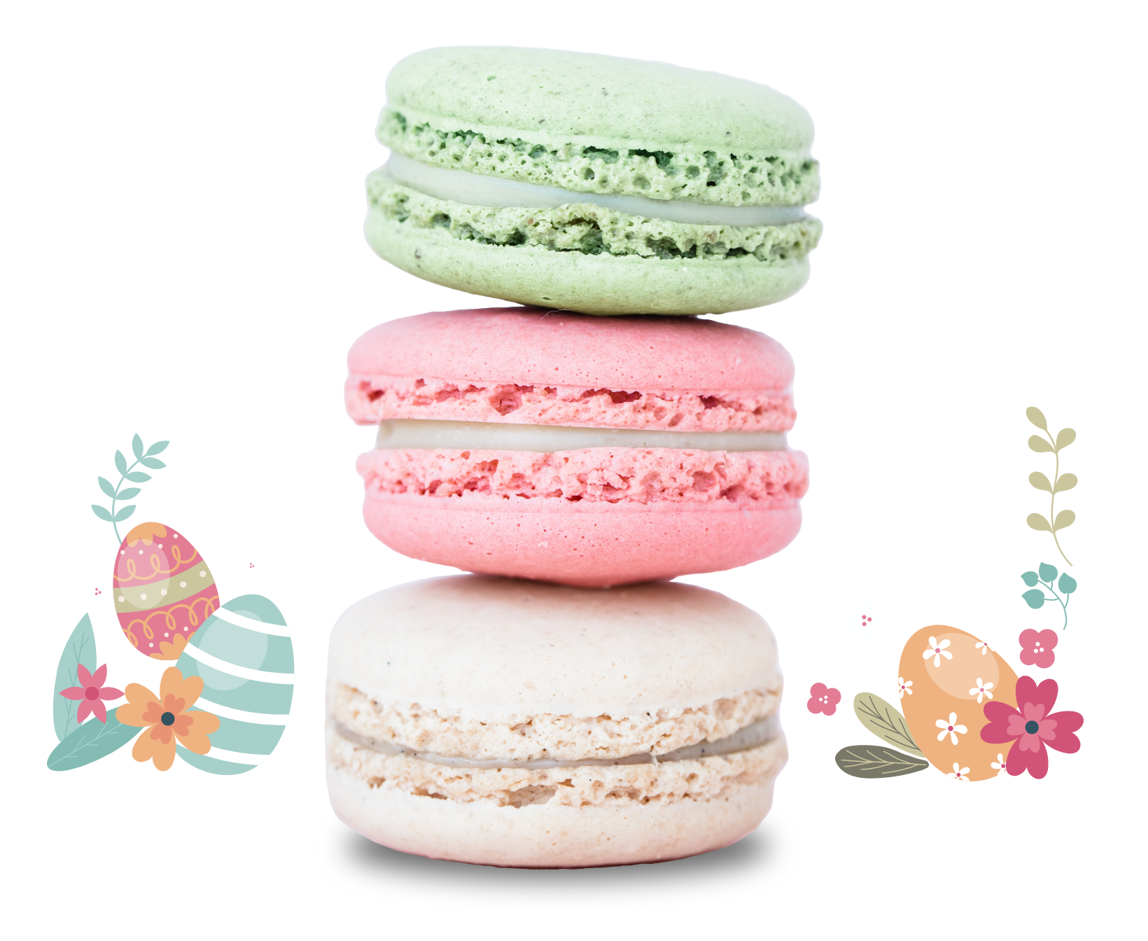 Pile of 3 colorful macarons