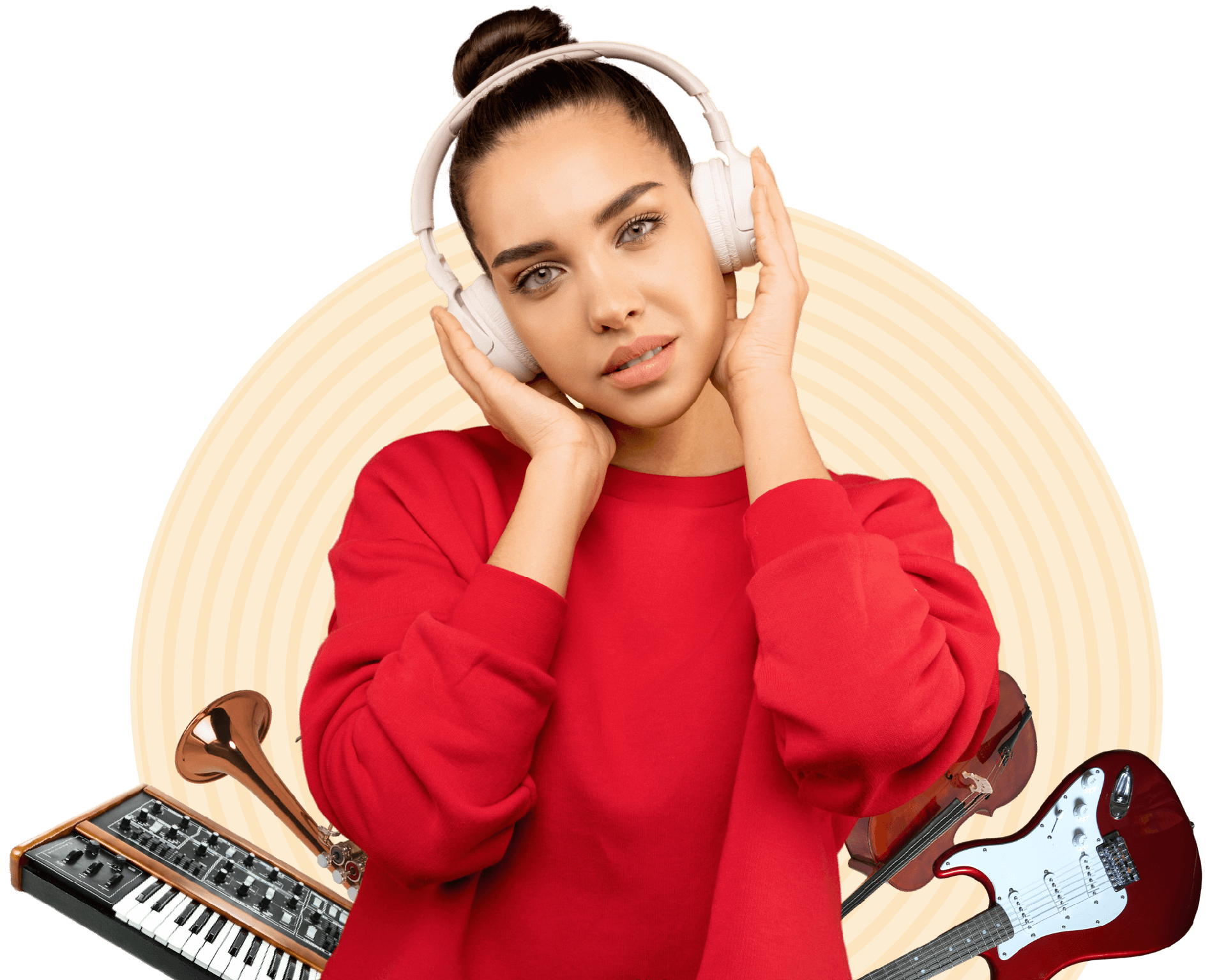 woman with headphones and instruments