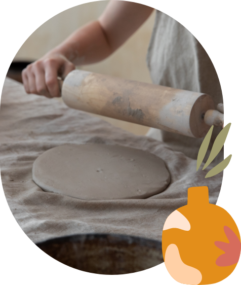Rolling pin and clay