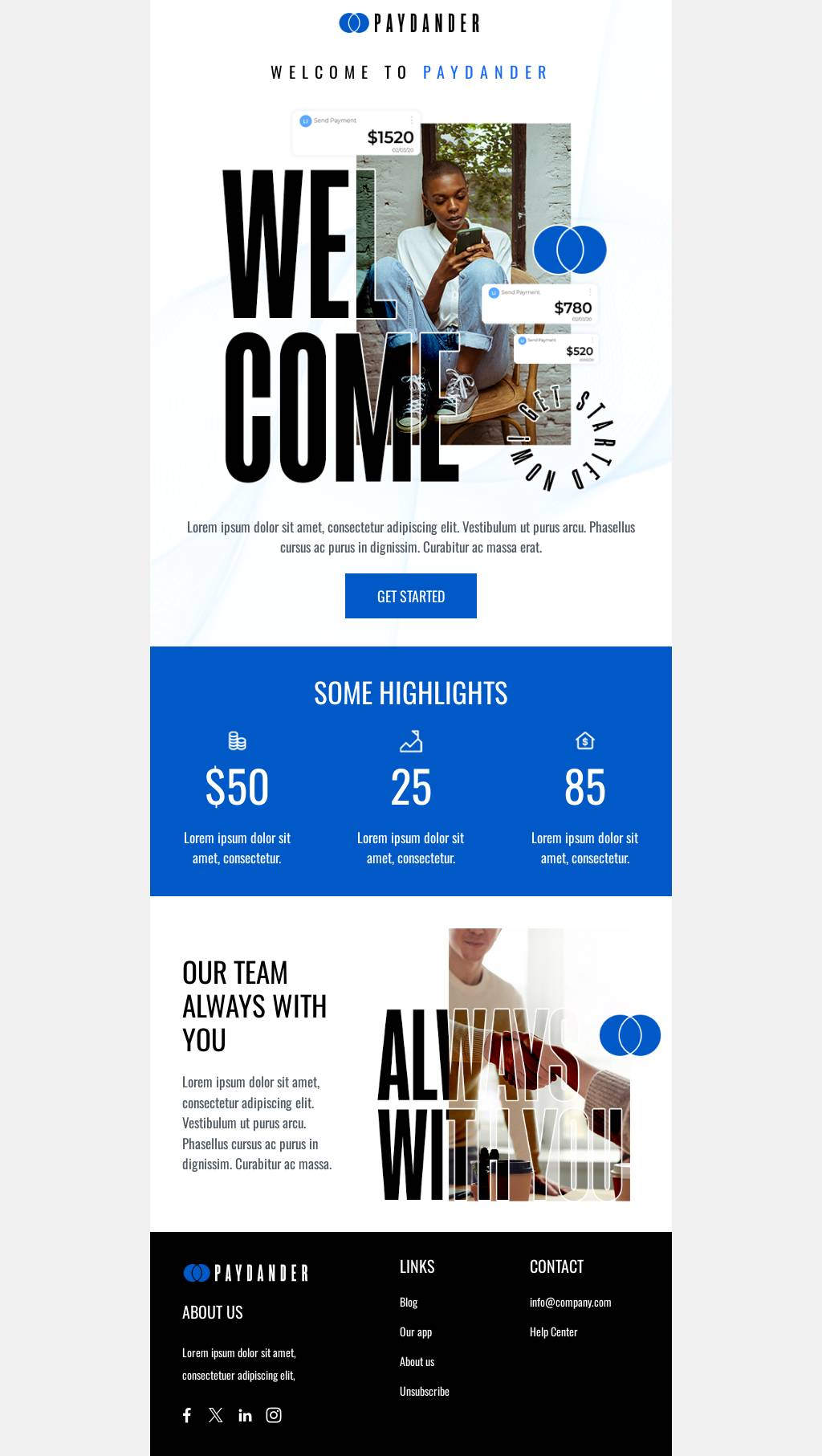 Simple Welcome Email Financial App