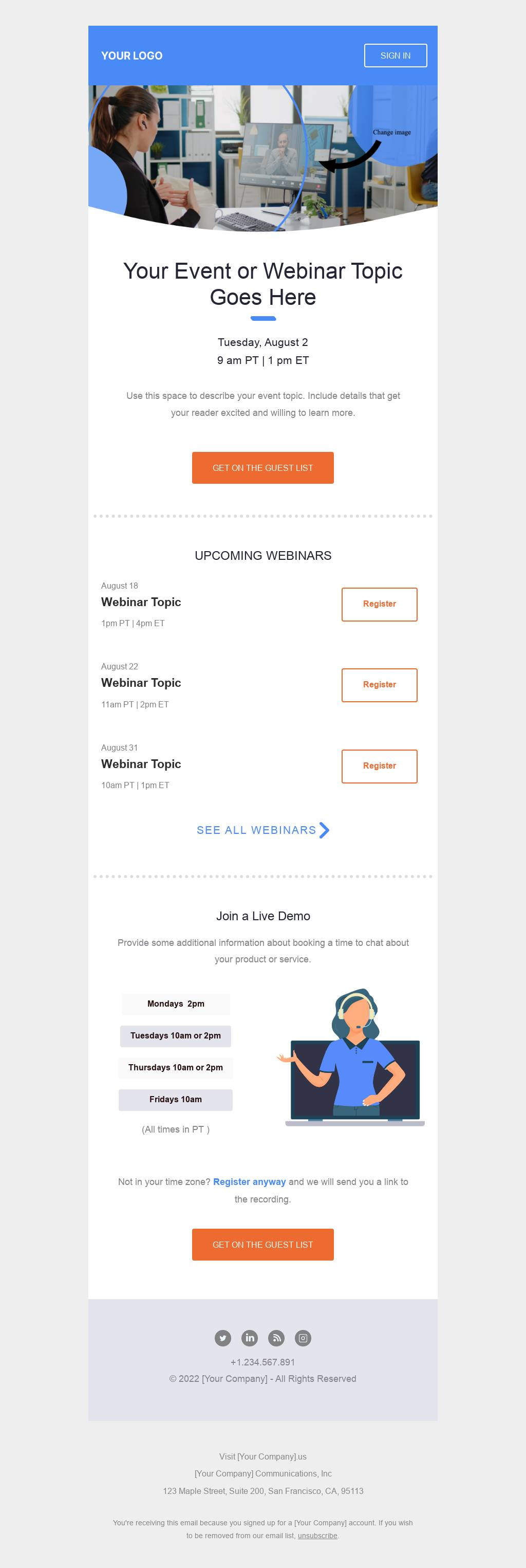 Webinar or online event invitation