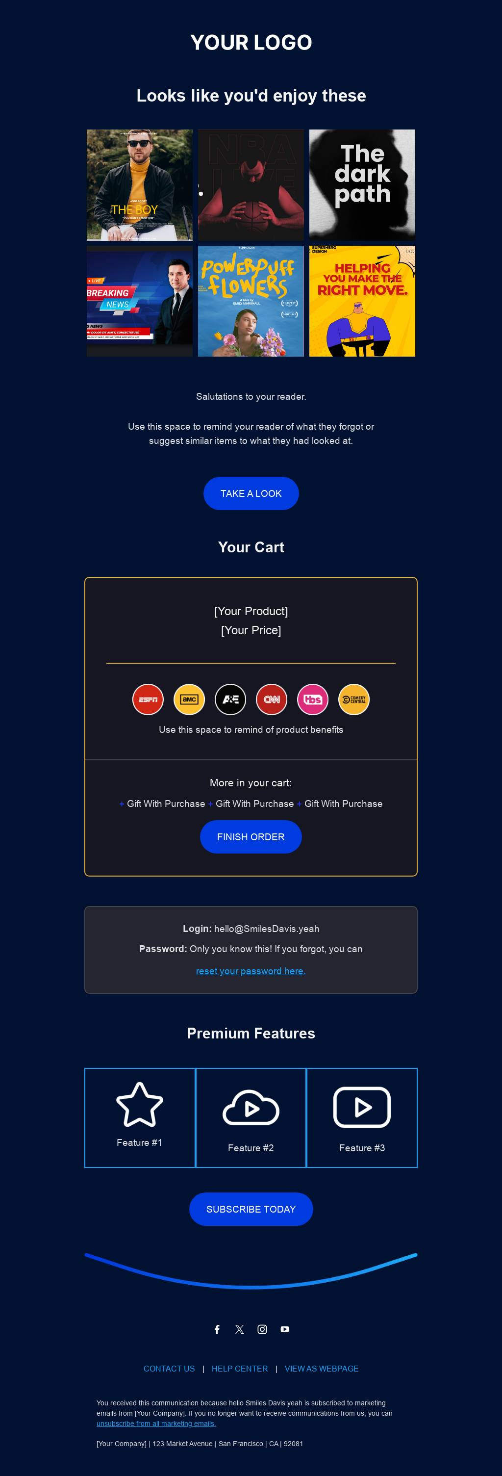 Cart abandonment email template for media products