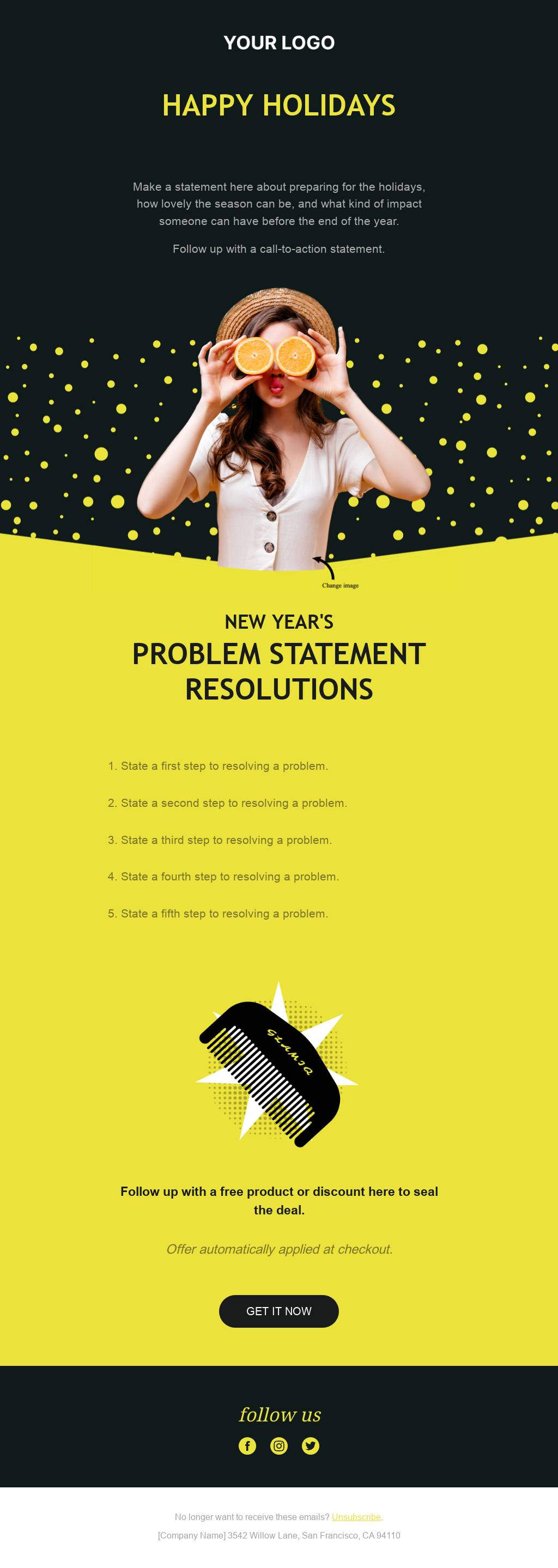 New Year resolutions email template