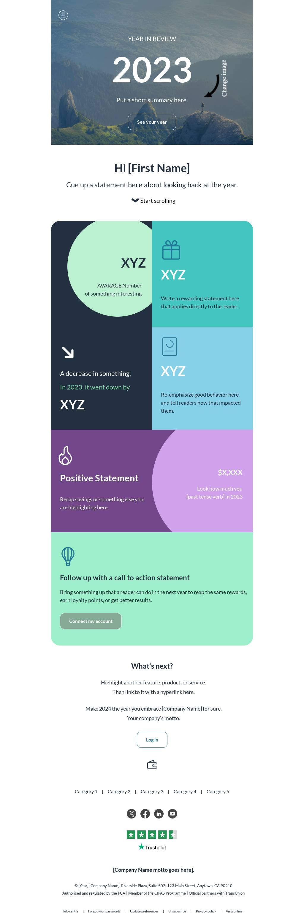 A Year in Review email template with hero image