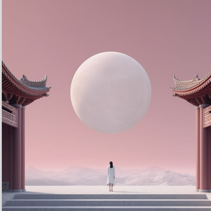 lady standing in fron of moon