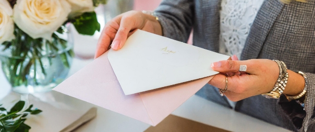 Female hands handing an envelope