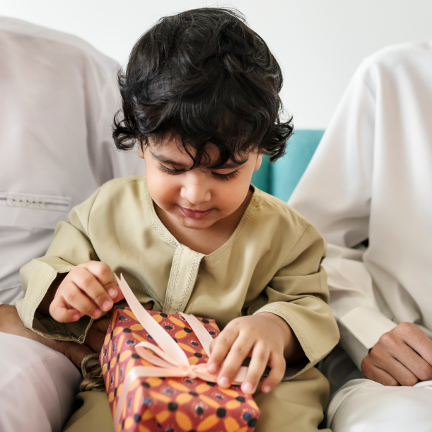 child opening gift