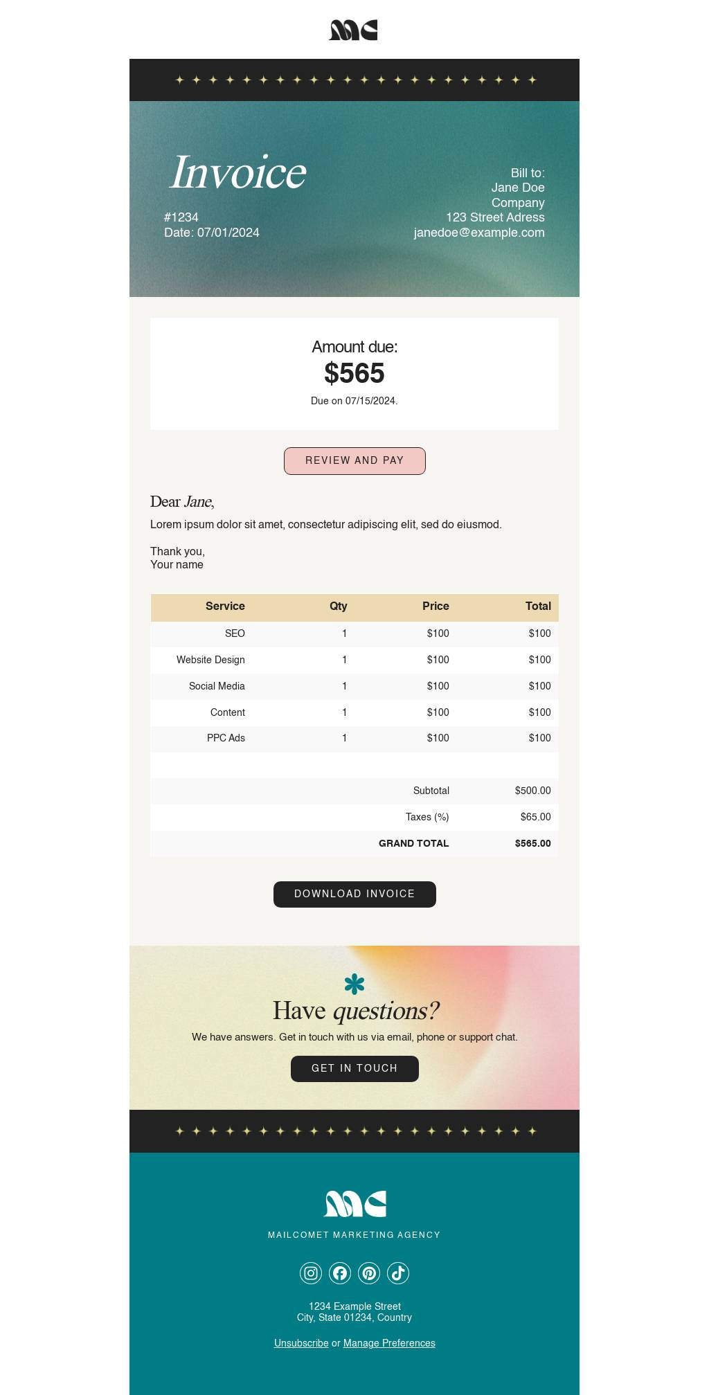 Marketing Agency Invoice Notification