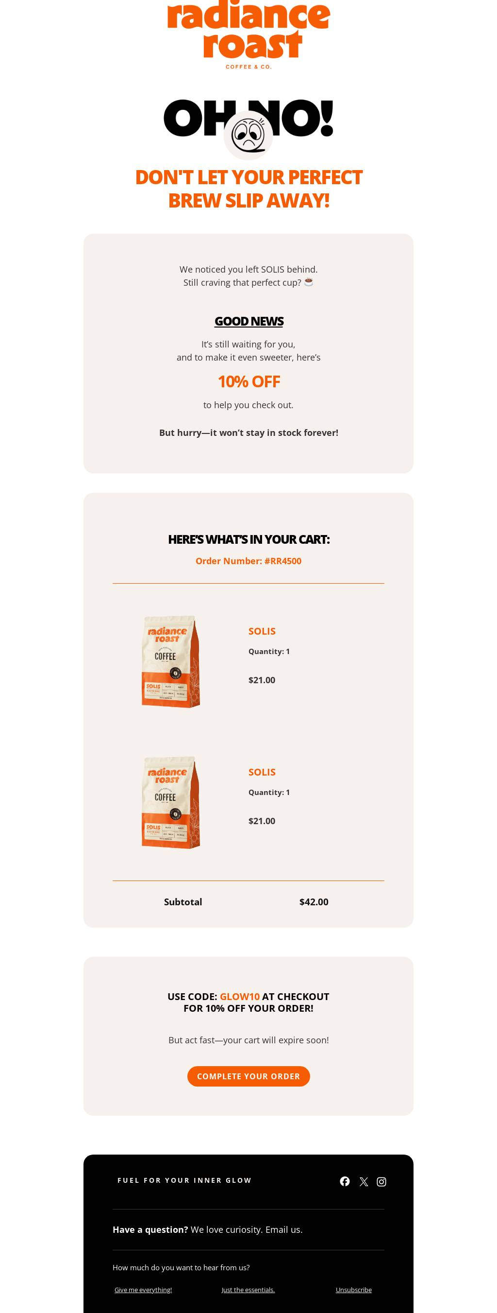 Abandoned Cart – Your Coffee is Waiting!