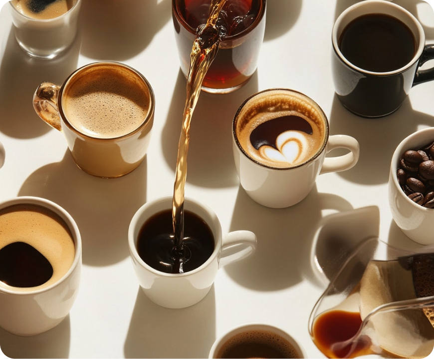 a group of cups of coffee