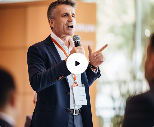 a man in a suit speaking into a microphone
