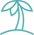 a purple palm tree and a blue ball