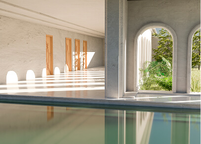 a pool in a building