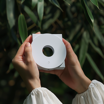 a person holding a white box
