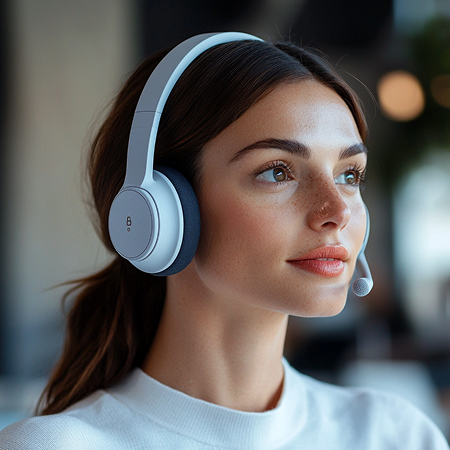 a woman wearing headphones