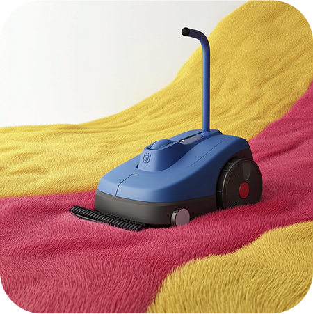 a vacuum cleaner on a pink and yellow carpet