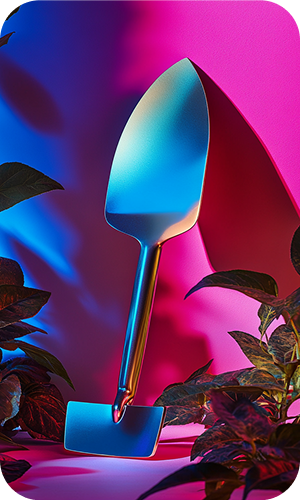 a silver cake server on a pink background