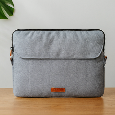 a grey bag on a table