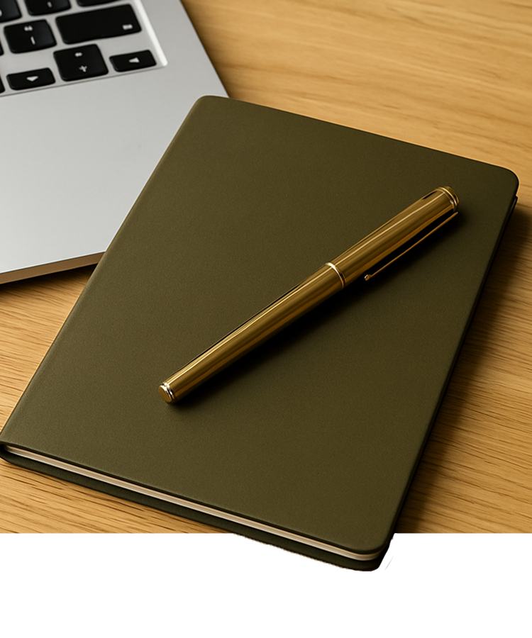 a notebook and pen on a table