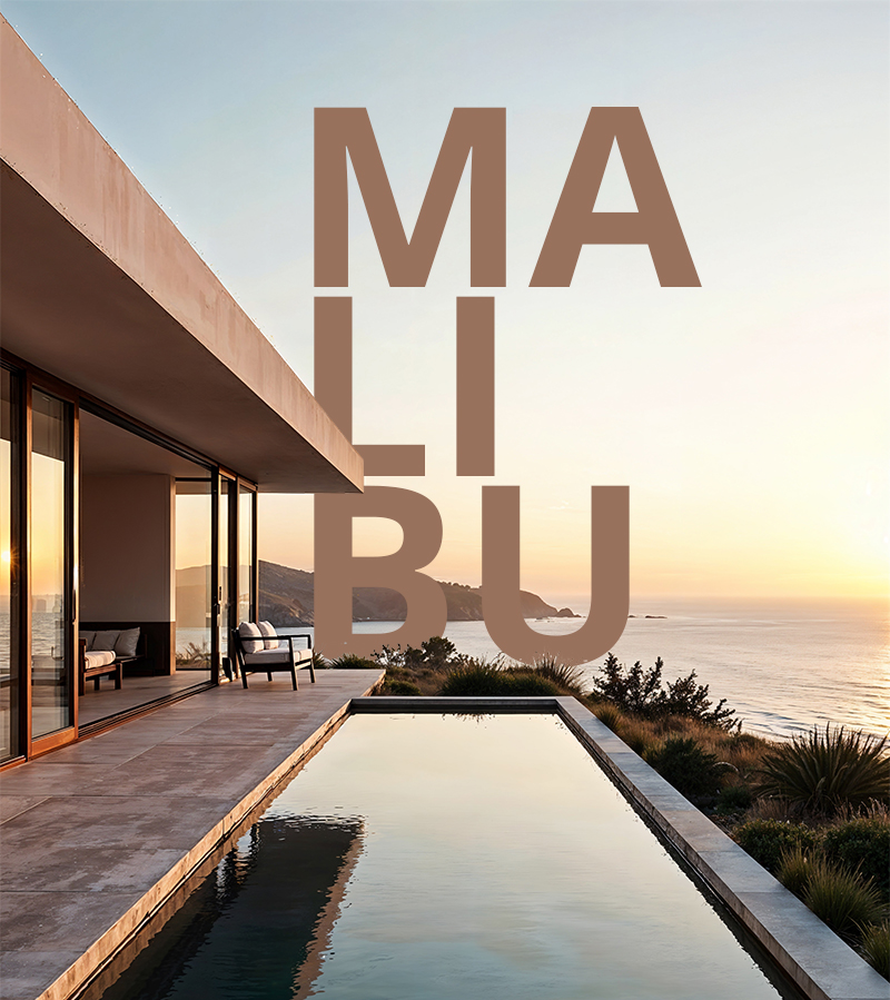 a house with a pool and a sunset