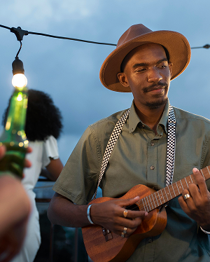 a man playing a guitar