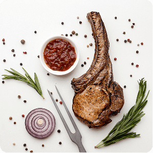 a piece of meat with spices and a sauce
