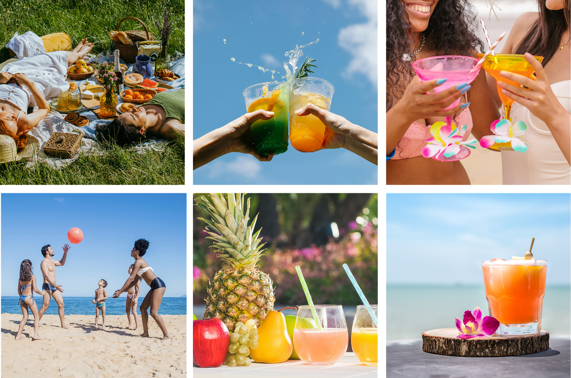 a collage of images of people on a beach