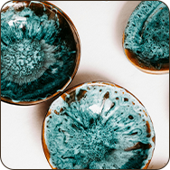 a group of blue plates