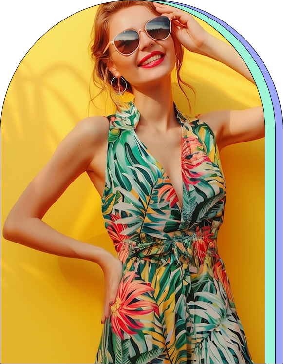 a woman wearing sunglasses and a dress