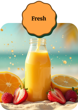 a bottle of orange juice with fruit