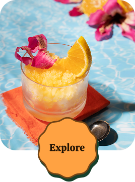 a glass with a fruit and a slice of orange in it