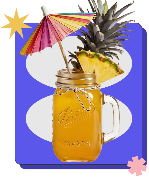 a glass jar with a pineapple and a umbrella