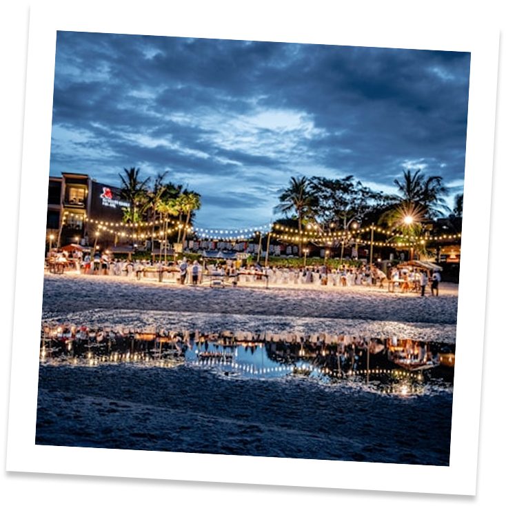 a group of people at a beach