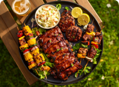 a plate of bbq on a table