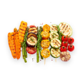 a group of grilled vegetables on a white plate