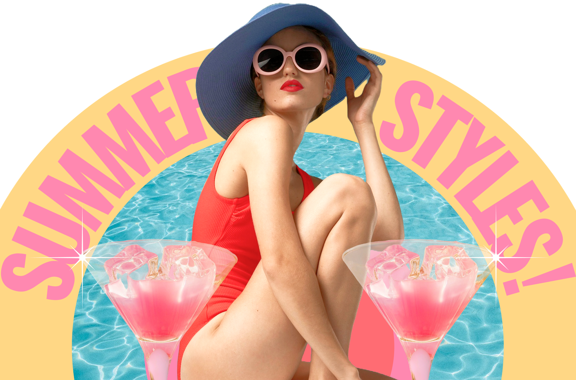 a woman in a swimsuit and hat