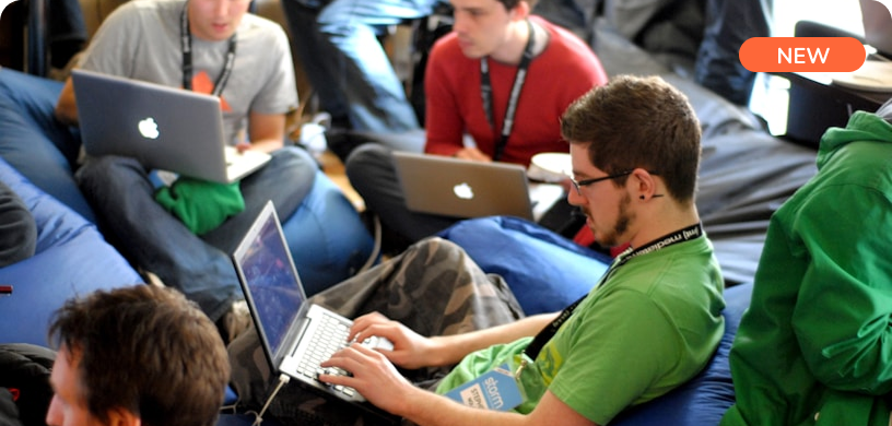 a group of people working on laptops