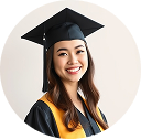 a woman in a graduation cap and gown