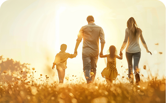 a family walking in a field